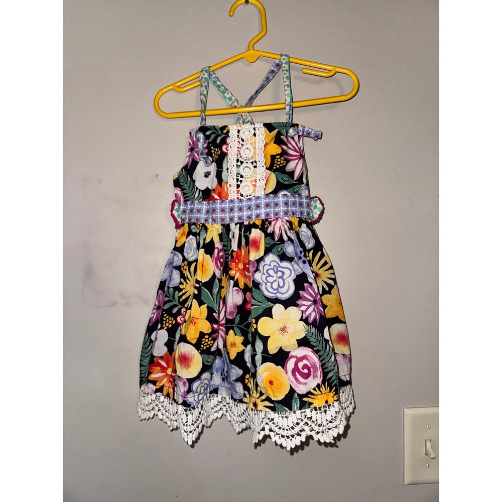 Matilda Jane Girls Floral Lace Trim Sun Dress Multi Color Size 4